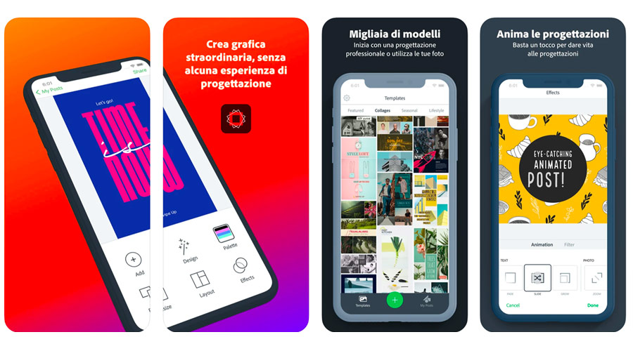 Programma di grafica ed animazione per smartphone adobe Spark