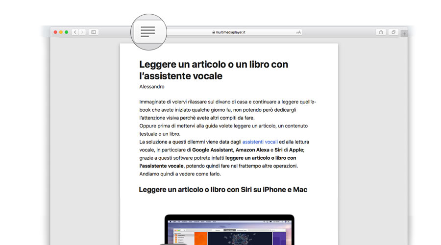 Attivare Vista Reader su Mac e iPhone